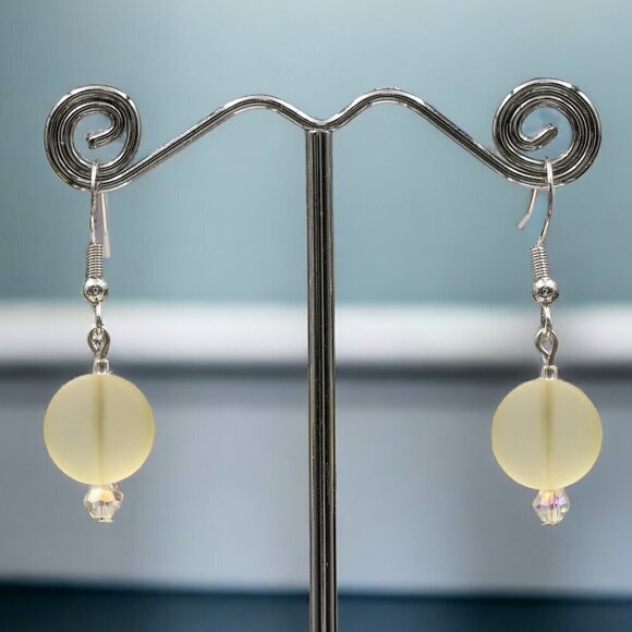 Yellow Sea Glass Drop Earrings | Handmade - Picture 5 of 5